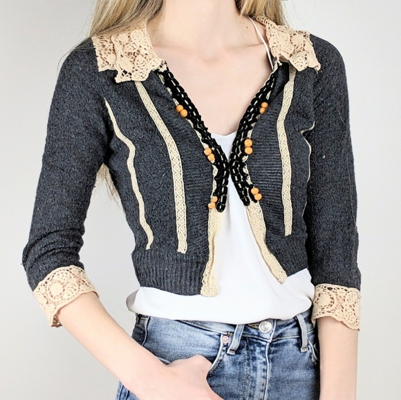 Anthropologie Sweaters - Guinevere Anthropologie Gray Lace Collar Cardigan